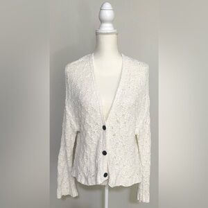 American Eagle Womens L Solid White Long Sleeve Cardigan Sweater Boho Coastal